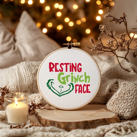 The Grinch Resting Grinch Face Counted Cross Stitch Pattern Chart - Picture 3 of 6
